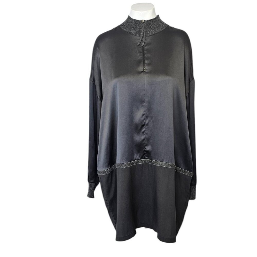 Fabiana Filippi Womens Silk, Cashmere Long Sleeve Tunic Mini Dress, Mock Neck, M